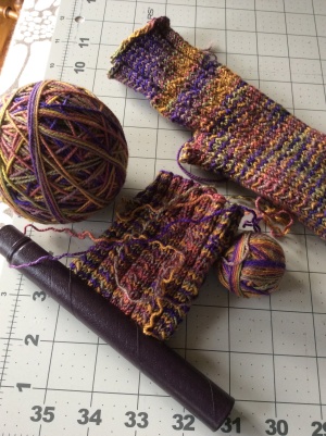 Nearly finished fingerless gloves - I'm taking these to get them done and because I'll need the needles for the sock knitting.