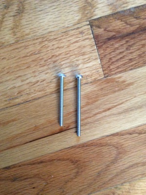 The screws, both original and longer-but-still-too-short versions.